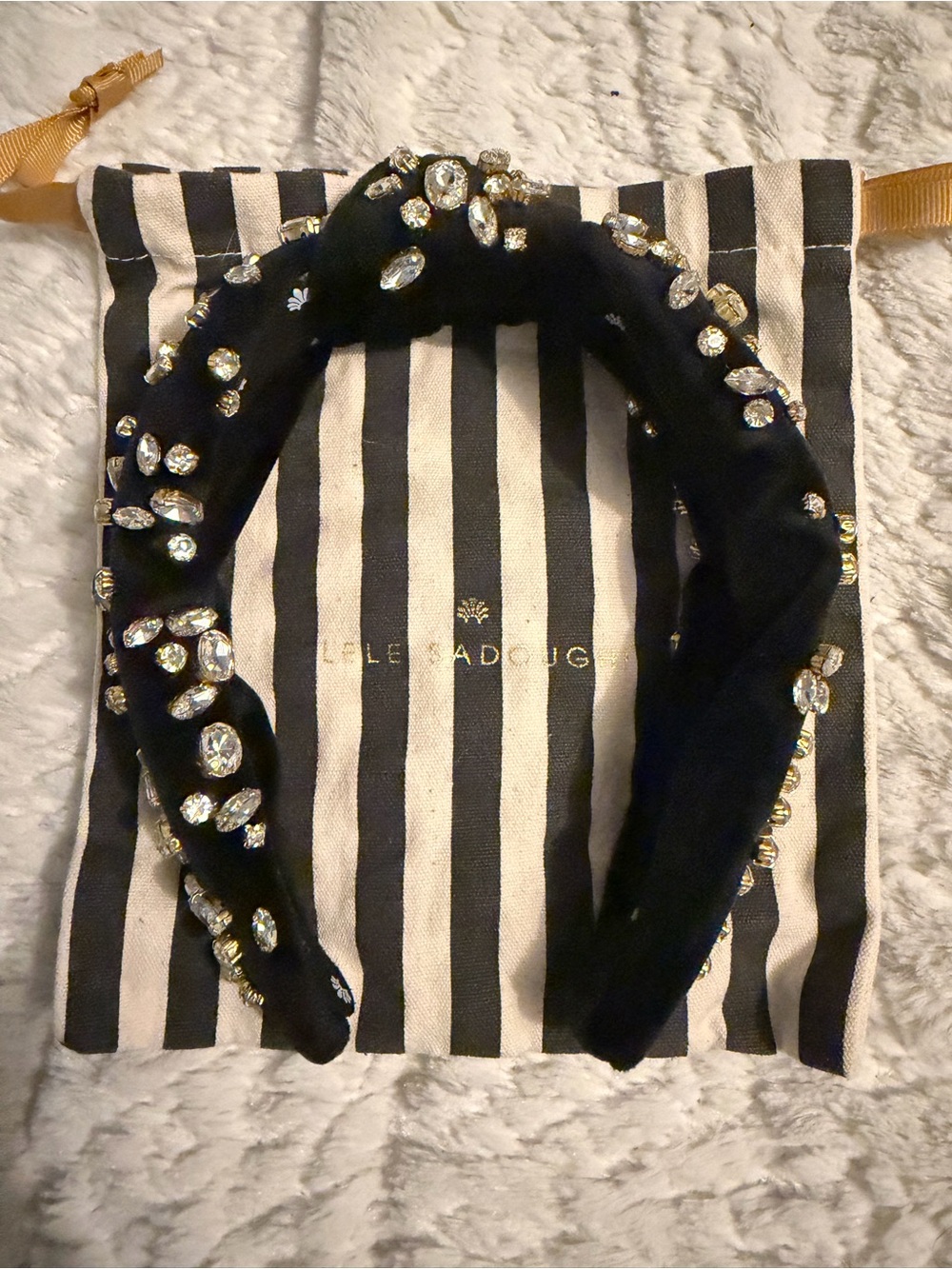Lele Sadoughi Black Jeweled Headband with Clear Crystal Embellishments